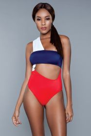 1973 Kennedy Swimsuit (Color: White/Red/Blue, size: XL)