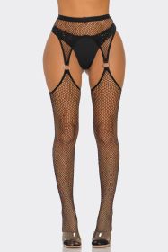2685 Ring Me Up Fishnet Tights (Color: BLACK, size: Q)