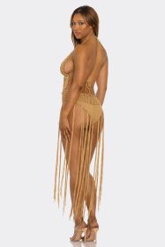 2763 Fringe Fever Bikini (Color: Tan, size: S)