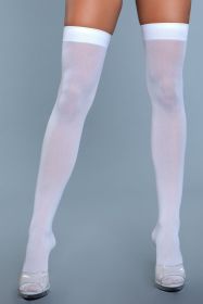 1932 Opaque Nylon Thigh Highs (Color: White)