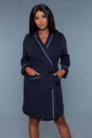 2258 Waffle Robe (Color: BLACK, size: S/M)