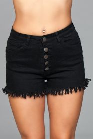 J9 Fringed Button Up Shorts (Color: BLACK, size: L)